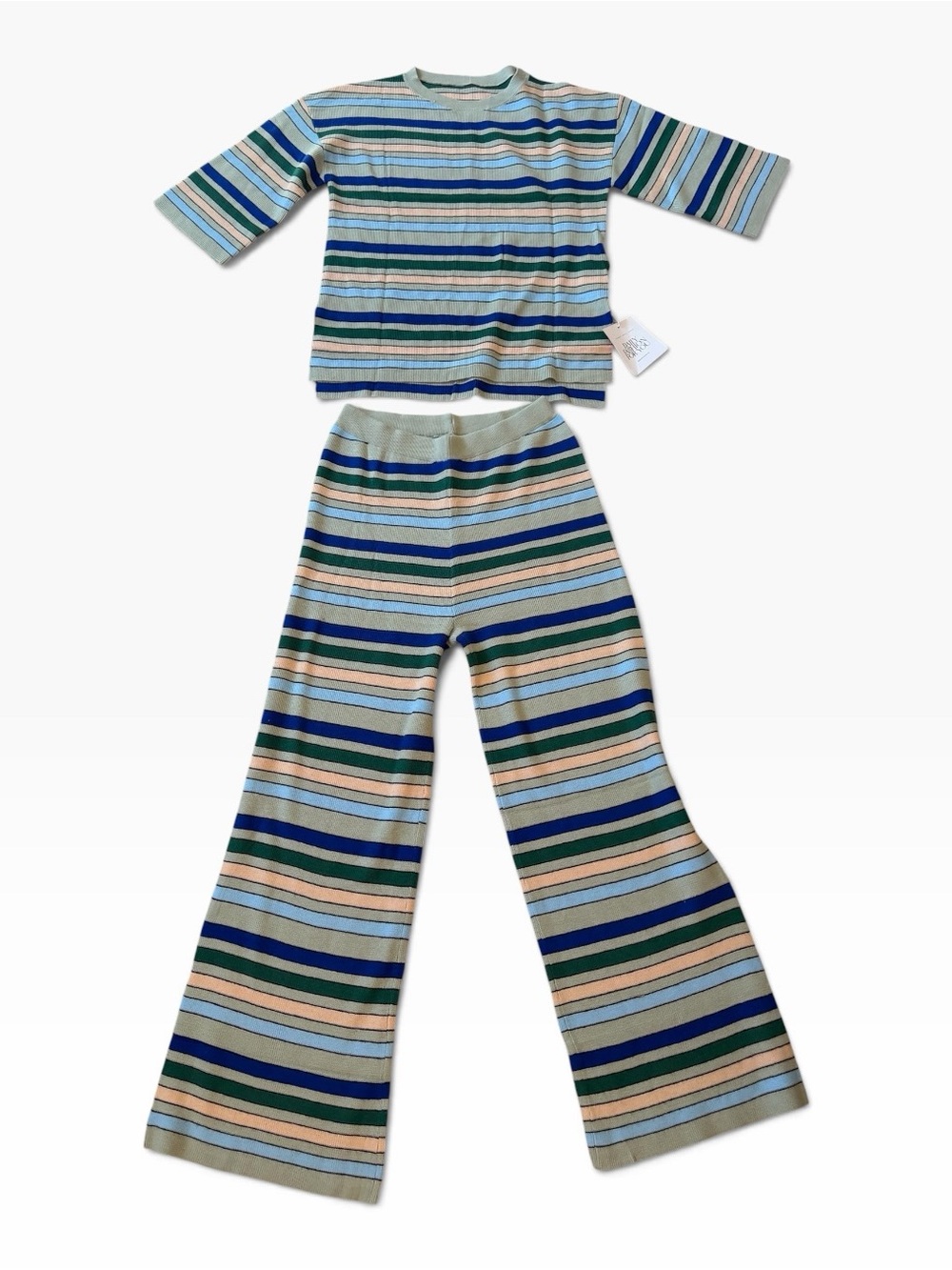 Striped Women’s Lounge Set in Blue, Green & Tan